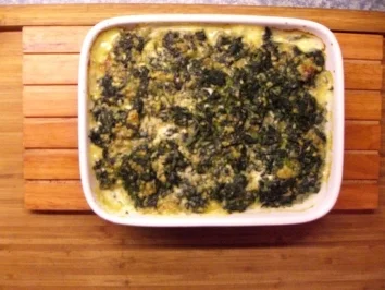 Fischauflauf mit Spinat in Knoblauchsahne - Rezept