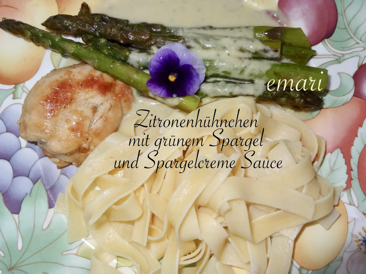 Zitronen Hühnchen mit Tagliatelle, Spargel & Spargelcremesauce - Rezept - Bild Nr. 14027