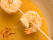 Mango-Ingwer-Suppe mit Gamba Spieß dazu Currybaguette mit süß-saurem Dip - Rezept - Bild Nr. 14047