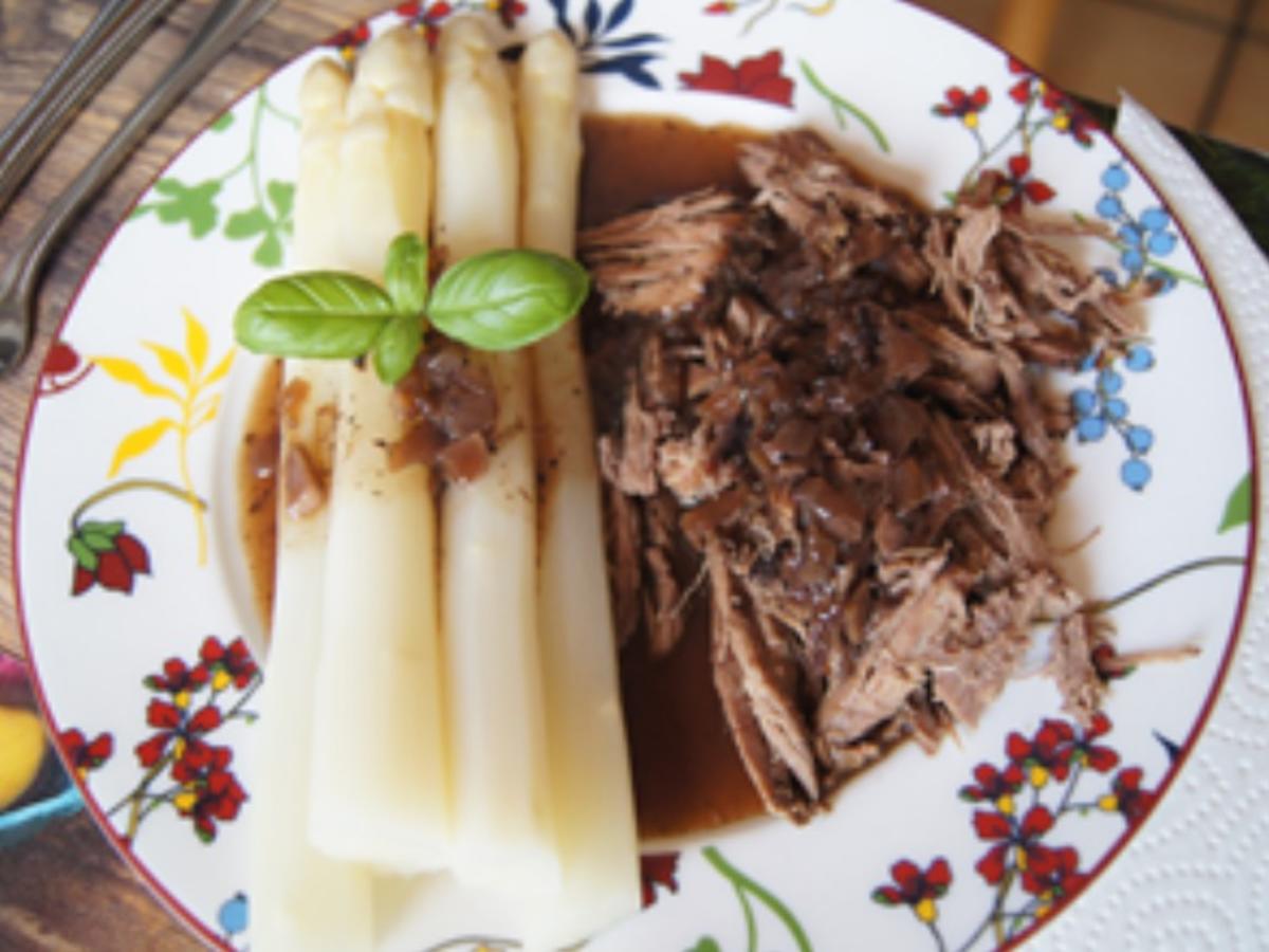 Pulled Beef mit pikanter Sauce und Spargel - Rezept - Bild Nr. 14087