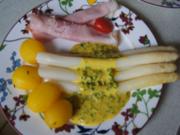 Prager Schinken mit Spargel, herzhafter Sauce und Drillingen - Rezept - Bild Nr. 14101