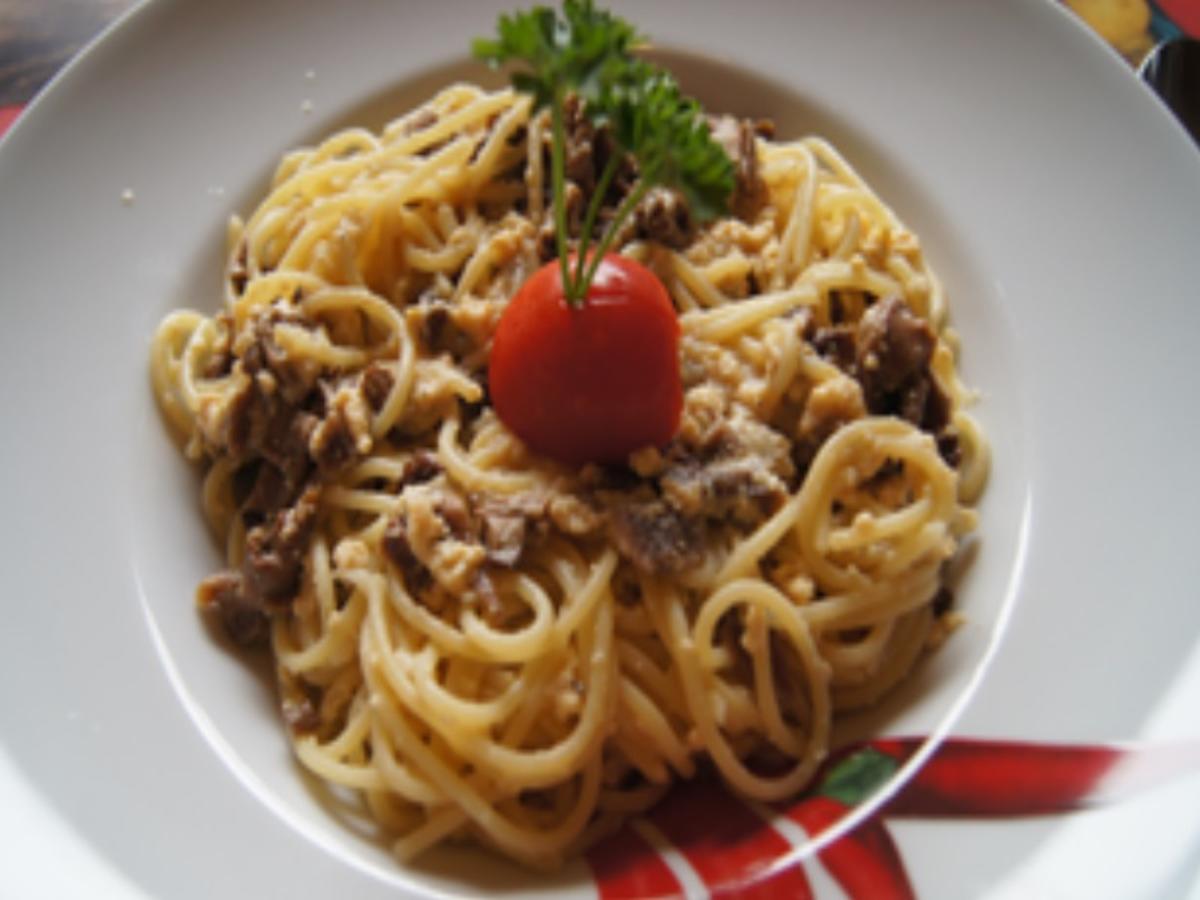 Spaghetti mit getrockneten Steinpilzen als Carbonara - Rezept - Bild Nr. 14134