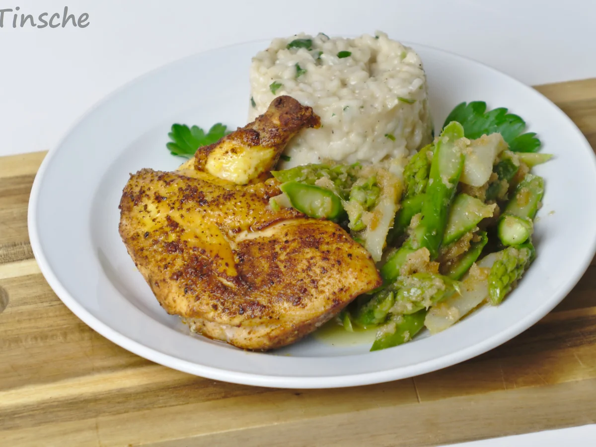 Maishähnchenbrüstchen "superzart" mit Risotto, Butterspargel & Brösel... - Rezept - Bild Nr. 14174