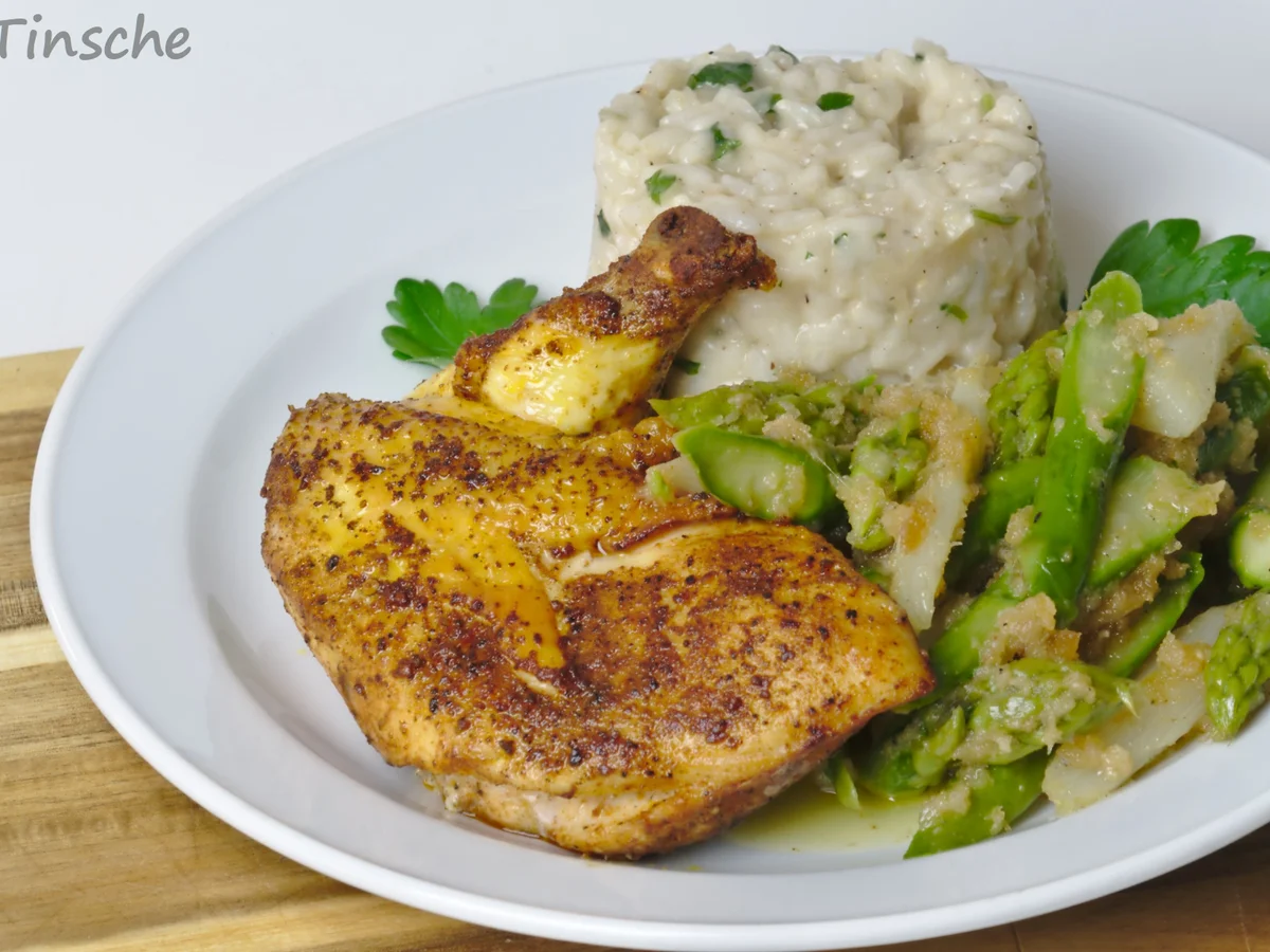 Maishähnchenbrüstchen "superzart" mit Risotto, Butterspargel & Brösel... - Rezept - Bild Nr. 14175
