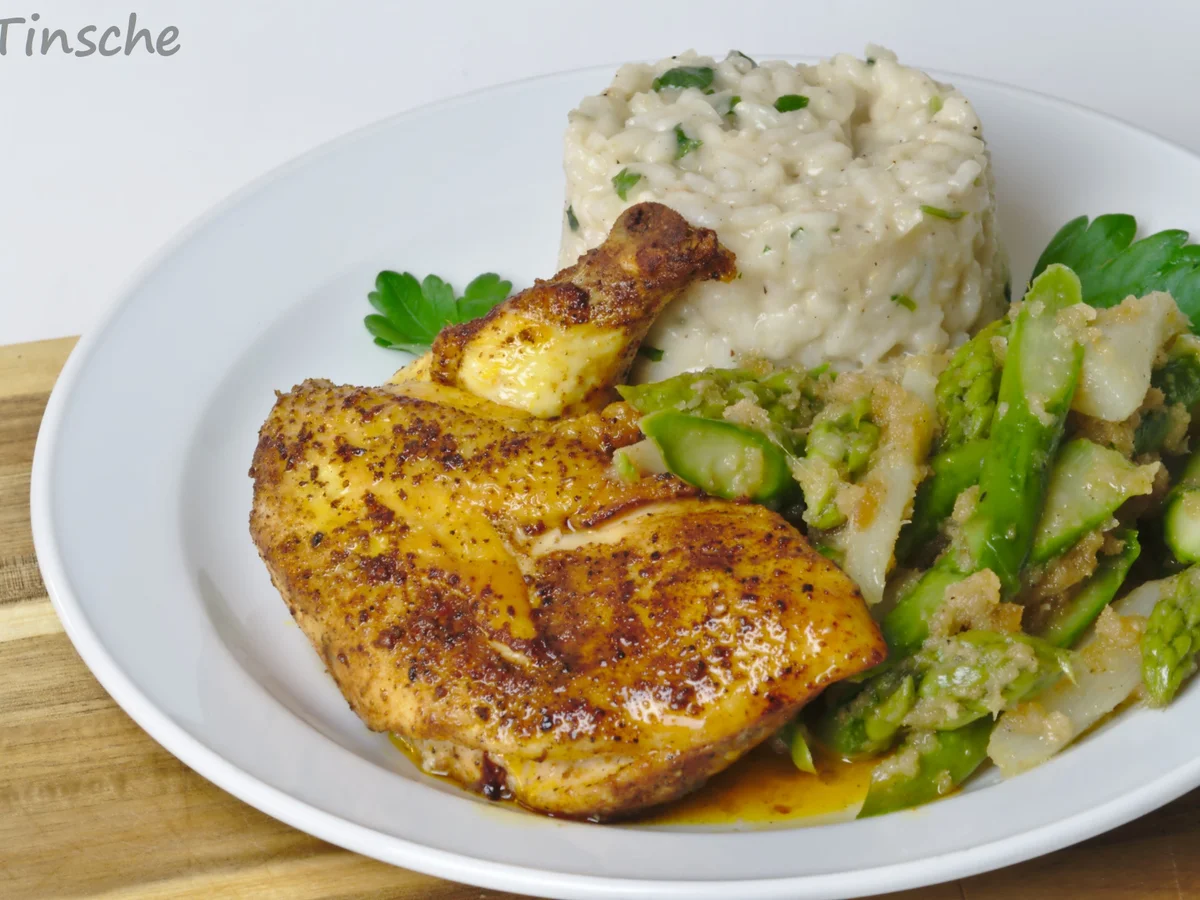 Maishähnchenbrüstchen "superzart" mit Risotto, Butterspargel & Brösel... - Rezept - Bild Nr. 14176