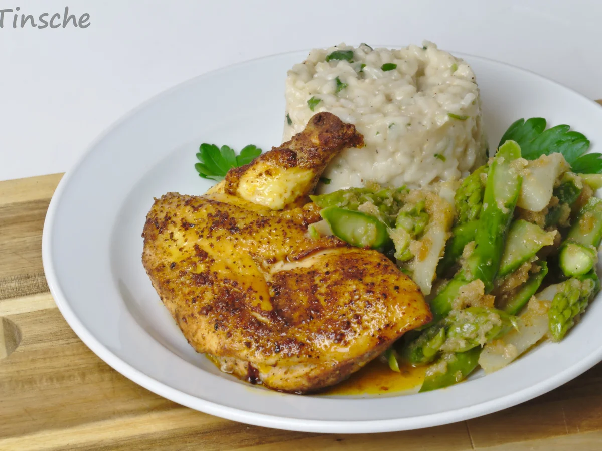 Maishähnchenbrüstchen "superzart" mit Risotto, Butterspargel & Brösel... - Rezept - Bild Nr. 14177