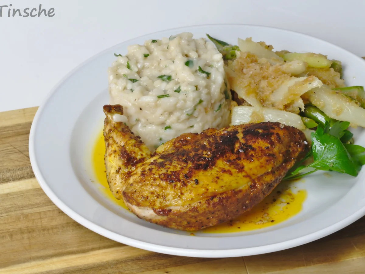 Maishähnchenbrüstchen "superzart" mit Risotto, Butterspargel & Brösel... - Rezept - Bild Nr. 14178