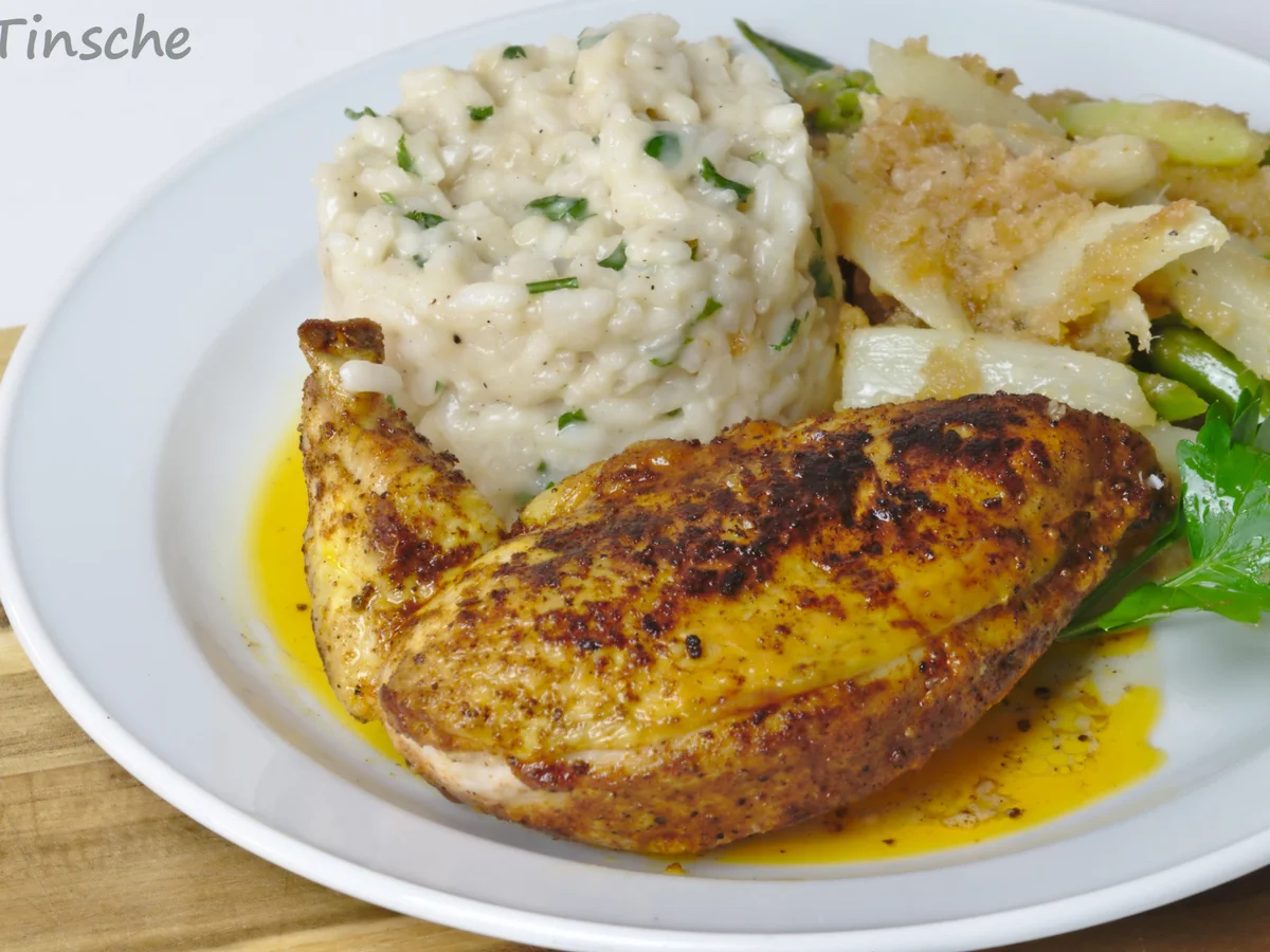 Maishähnchenbrüstchen "superzart" mit Risotto, Butterspargel & Brösel... - Rezept - Bild Nr. 14179