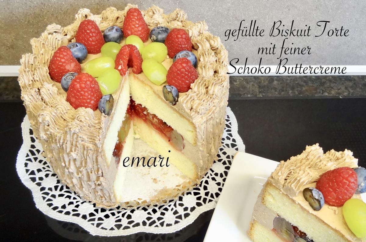 Gefüllte Biskuit Früchte Torte - mit feiner Schokolade Buttercreme - Rezept - Bild Nr. 14188