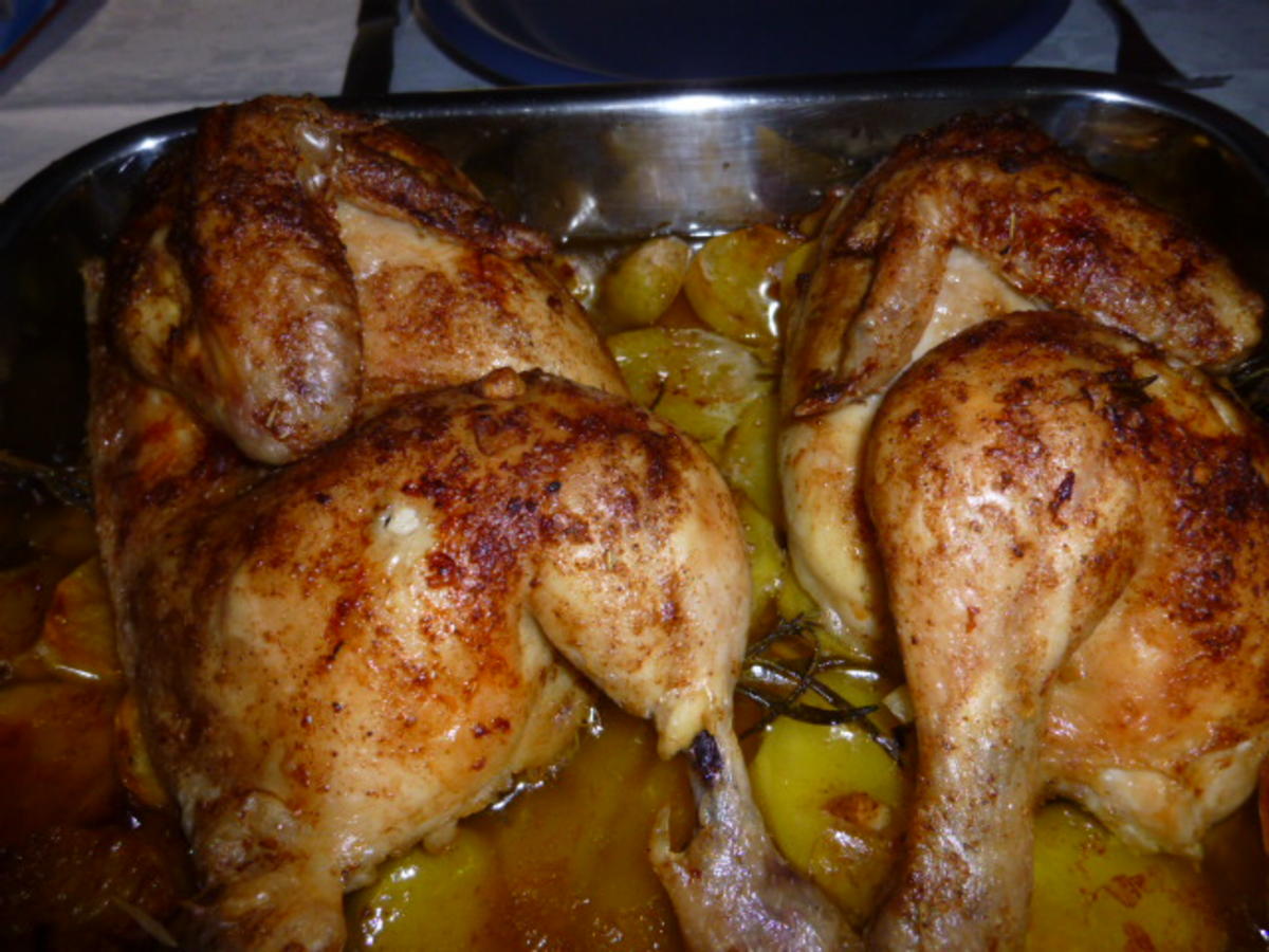 Hähnchen mit Kartoffeln aus dem Backofen - Rezept - kochbar.de