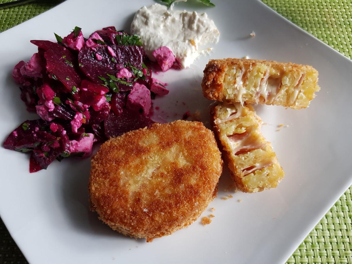 Kartoffel-"Cordon bleu" mit Rote Bete-Salat und Meerrettich-Creme - Rezept - Bild Nr. 14220