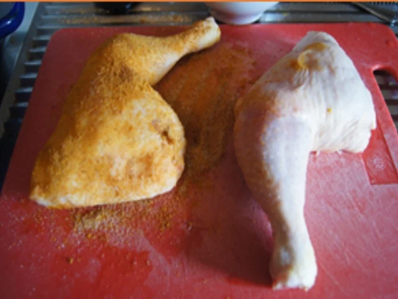 Knusprige, würzige Hähnchenkeule mit Pommes Frites - Rezept - Bild Nr. 14307