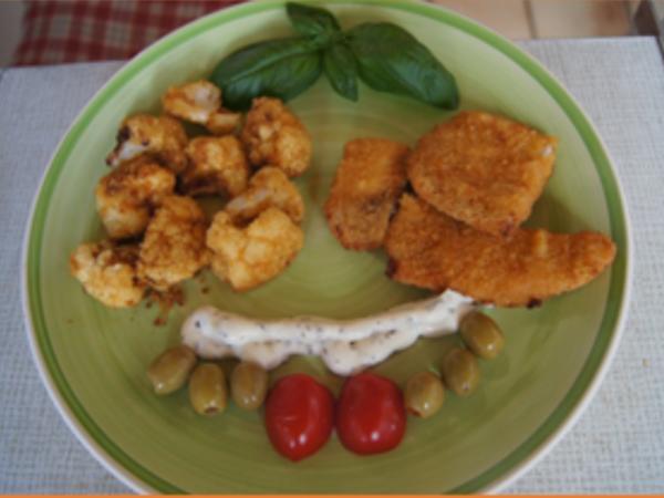 Mini Knusper Schnitzel mit knusprigen Blumenkohlröschen aus der ...