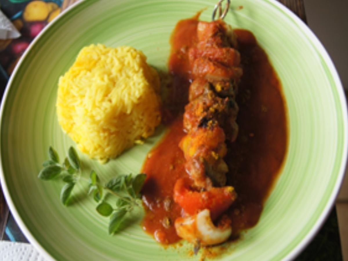 Schaschlik Spieß mit würziger Sauce und Basmatireis - einfach - von MausVoh