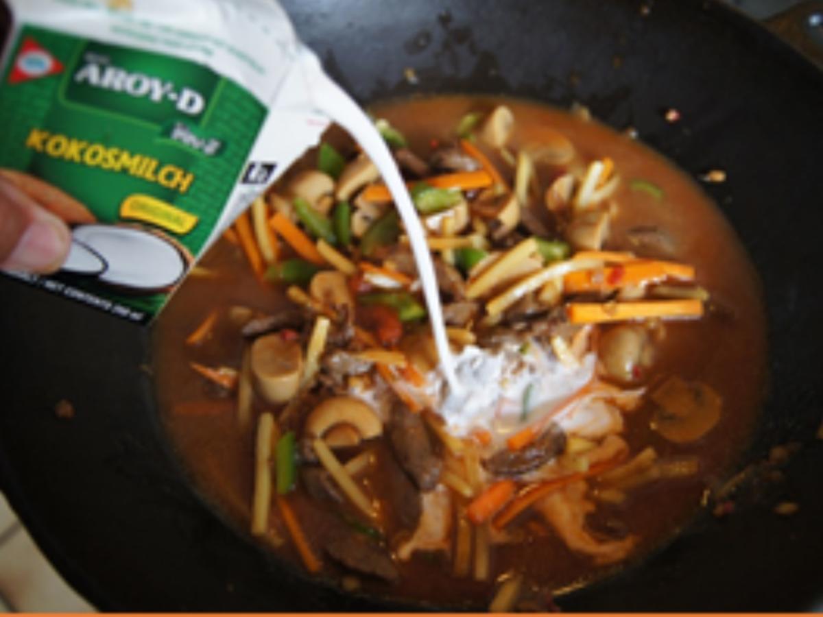 Rindfleisch mit Gemüsemix in roter Currysauce mit Basmatireis - Rezept - Bild Nr. 14377