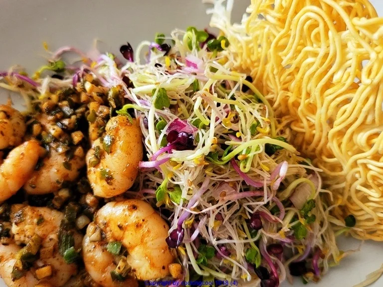 Rezept: Cevice mit Garnelen; Sprossensalat; Mie Nudelkräcker zur kochbar Challenge Juli 2021 Bild Nr. 14376 Cevice mit Garnelen; Sprossensalat; Mie Nudelkräcker zur kochbar Challenge Juli 2021 - Rezept - Bild Nr. 14376