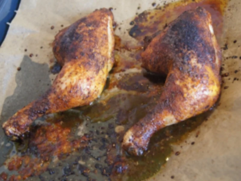 Knusprige Hähnchenkeule mit Pommes Frites und asiatischen Gurkensalat - Rezept - Bild Nr. 14408