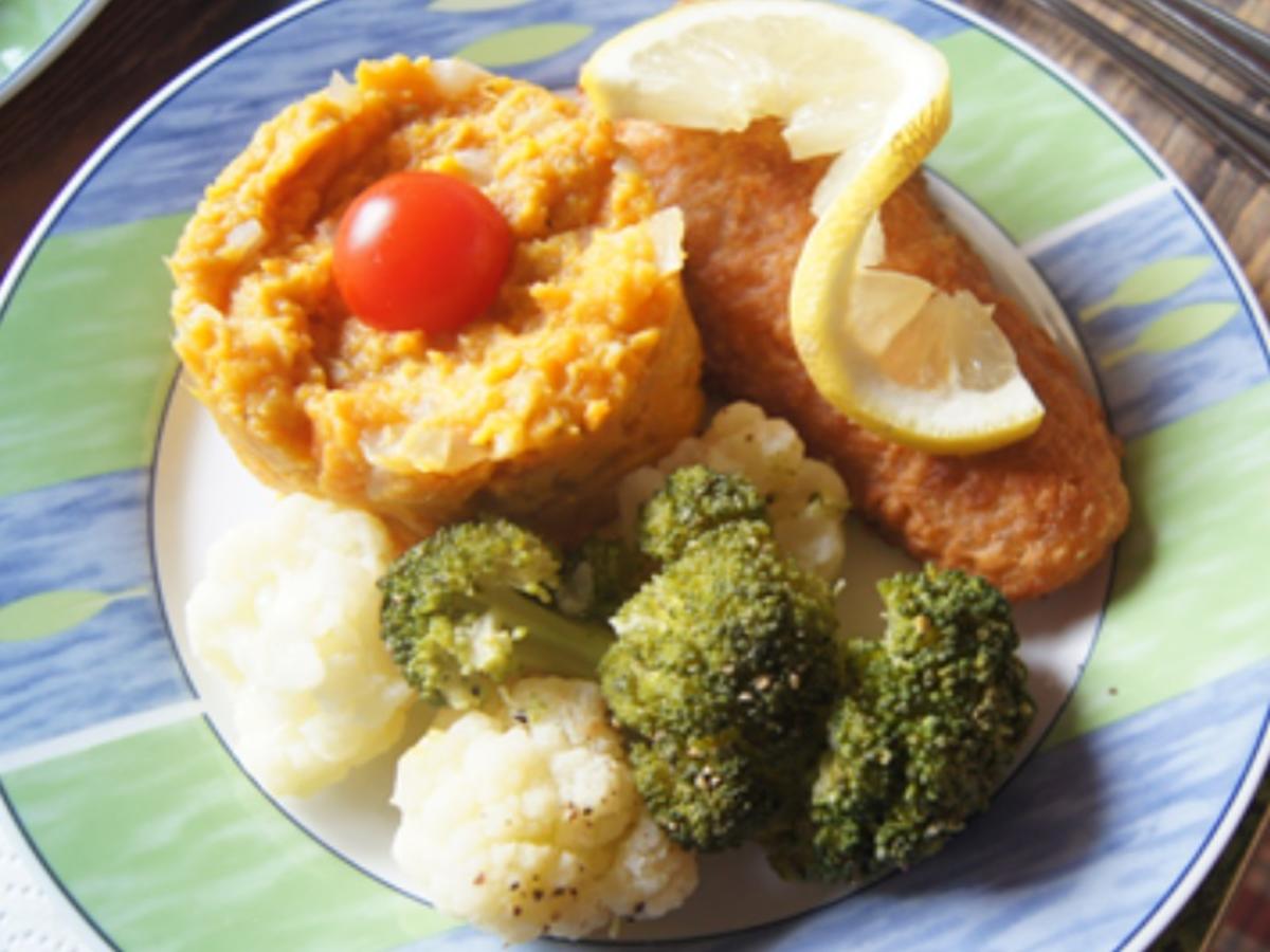 Ofen-Backfisch mit Bluccoli und Süßkartoffelstampf - Rezept - Bild Nr. 14399