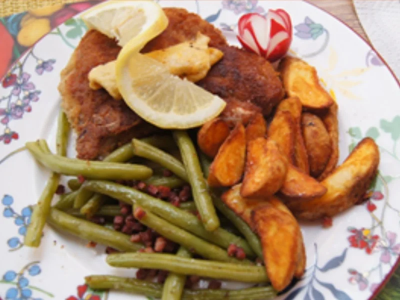 Rezept: Stielkotelett mit grünen Bohnen und Kartoffel Wedges Bild Nr. 14403 Stielkotelett mit grünen Bohnen und Kartoffel Wedges - Rezept - Bild Nr. 14403