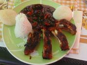 Rippchen mit süß-sauer-Sauce, Krupuk und Basmatireis - Rezept - Bild Nr. 14428