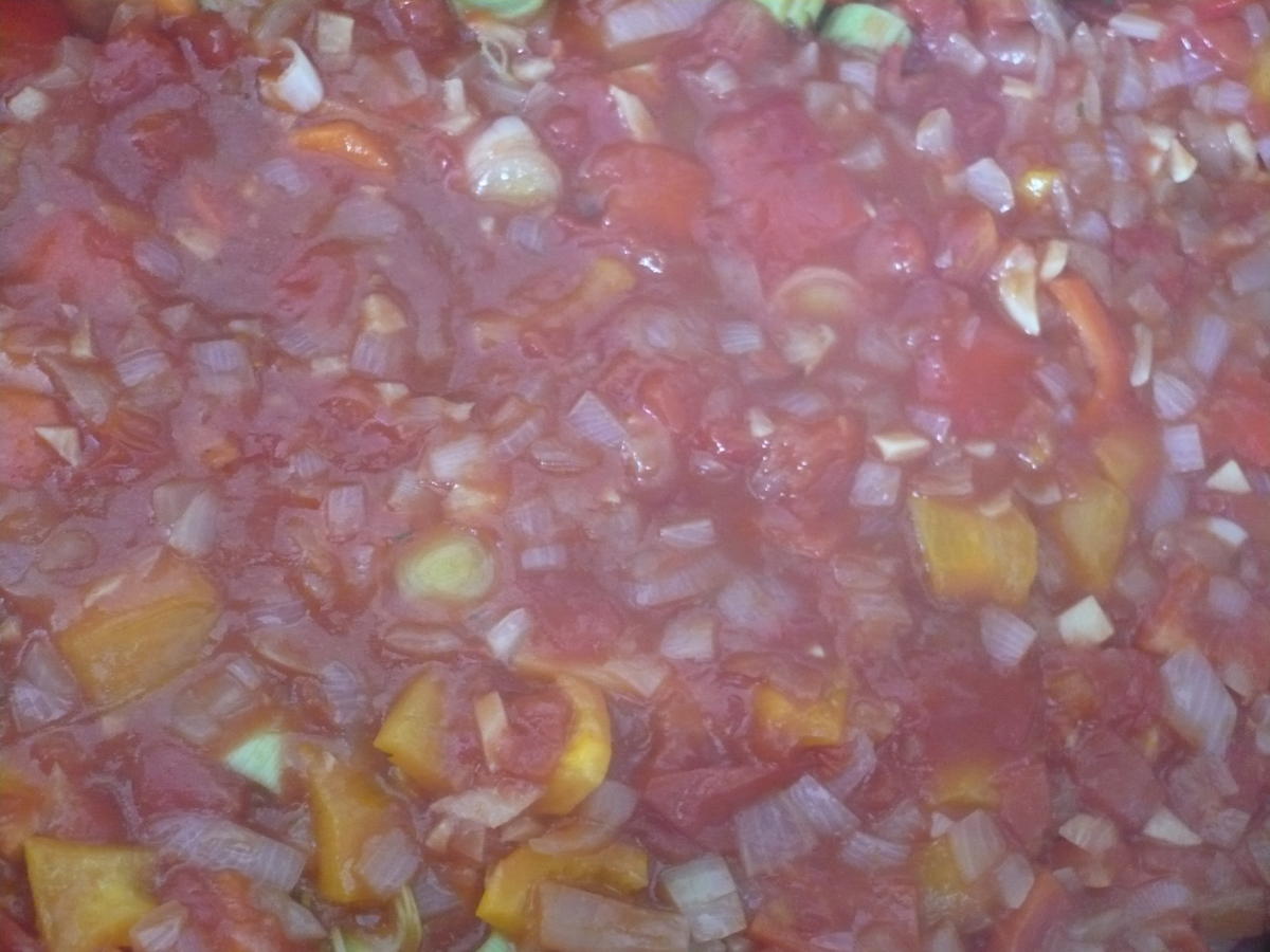 Hähnchen mit Kartoffeln, Paprika und Lauch in Tomatensoße - Rezept - Bild Nr. 14511