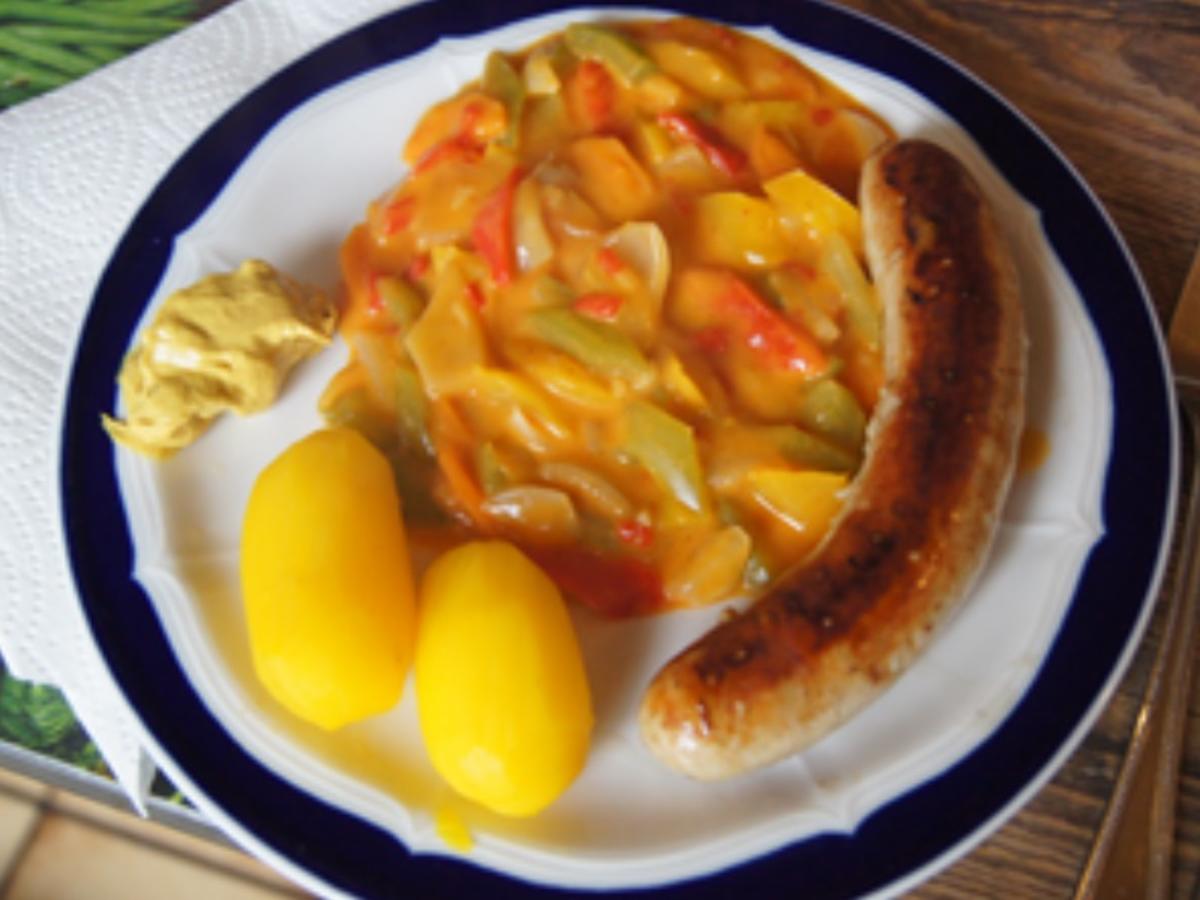 Bratwurst mit rotem Currygemüse und Drillingen - Rezept - Bild Nr. 19