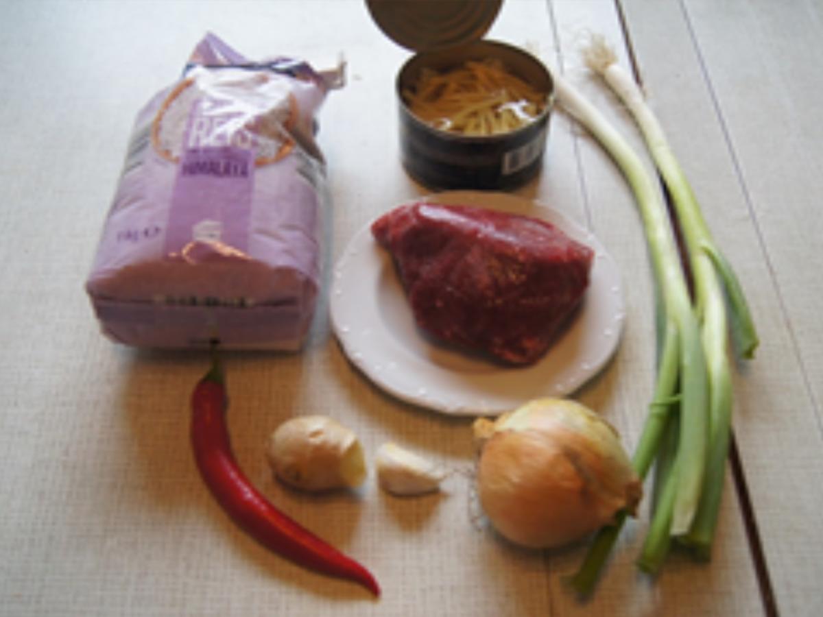 Rindfleisch mit Zwiebeln, Bambus und Basmatireis - Rezept - Bild Nr. 14513