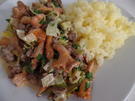 Hackfleisch-Pfifferling-Pfanne mit gepressten Kartoffeln - Rezept - Bild Nr. 14604