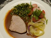Kalbsbraten mit Popeye-Knöpfle  an Sommergemüse - Rezept - Bild Nr. 2