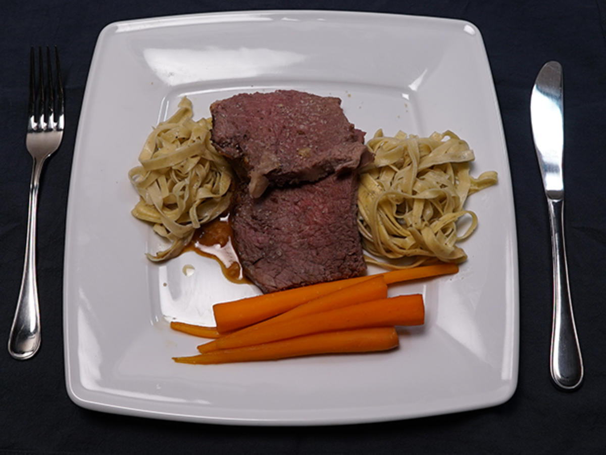 Entrecote auf Weißbiersauce mit glasierten Möhren und Trüffelpasta - Rezept - Bild Nr. 14664