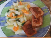 Gebräunter Leberkäs mit Möhrenblüten-Kohlrabi-Gemüse - Rezept - Bild Nr. 2