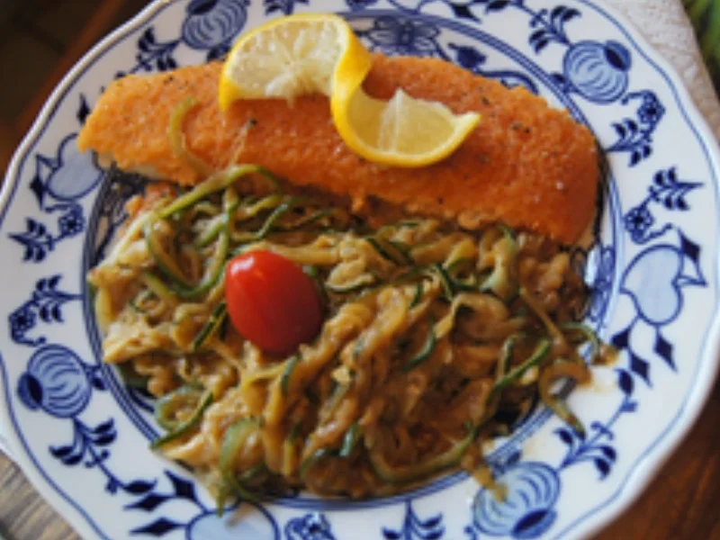 Seelachsfilet paniert in knuspriger Panade mit Zucchini Spaghetti - Rezept - Bild Nr. 14707