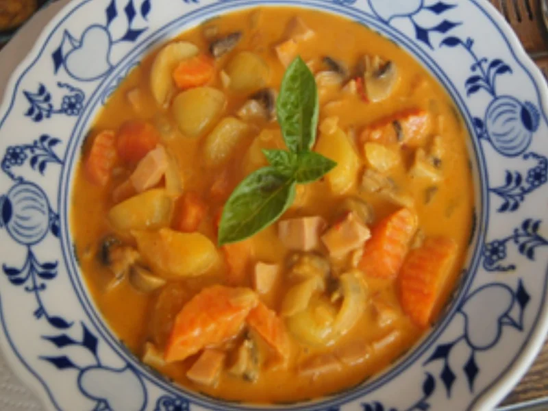 Gelbe Curry-Gemüse-Pfanne mit Fleischwust - Rezept - Bild Nr. 2