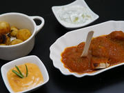 Rheinische Currywurst, Bohrkartoffeln, Pestomayonnaise und Gurkensalat - Rezept - Bild Nr. 2