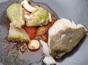 Gefüllte Zucchiniblüte mit Tomaten und Kabeljau - Rezept - Bild Nr. 14974