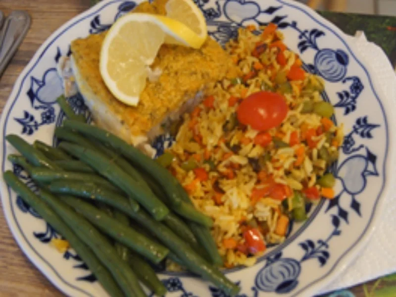 Rezept: Schlemmerfilet mit Bobby Bohnen und Gemüsebratreis Bild Nr. 15003 Schlemmerfilet mit Bobby Bohnen und Gemüsebratreis - Rezept - Bild Nr. 15003