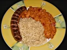 Gebratene Bockwurst mit Reis und Paprika-Zwiebel-Frischkäse-Gemüse - Rezept - Bild Nr. 2