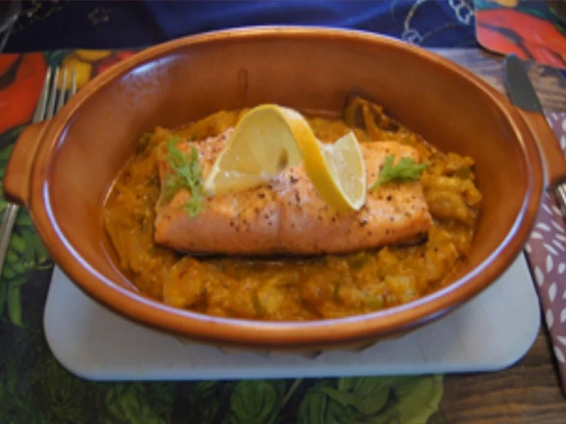 Lachs auf Curry-Sahne-Fenchelgemüse - Rezept - Bild Nr. 15154