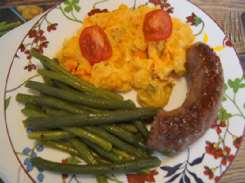 Rezept: Schwartenwurst mit Bobby-Bohnen und pikanten Kartoffelstampf mit Süßkartoffel Bild Nr. 2 Schwartenwurst mit Bobby-Bohnen und pikanten Kartoffelstampf mit Süßkartoffel - Rezept - Bild Nr. 2