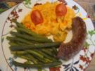 Schwartenwurst mit Bobby-Bohnen und pikanten Kartoffelstampf mit Süßkartoffel - Rezept - Bild Nr. 2