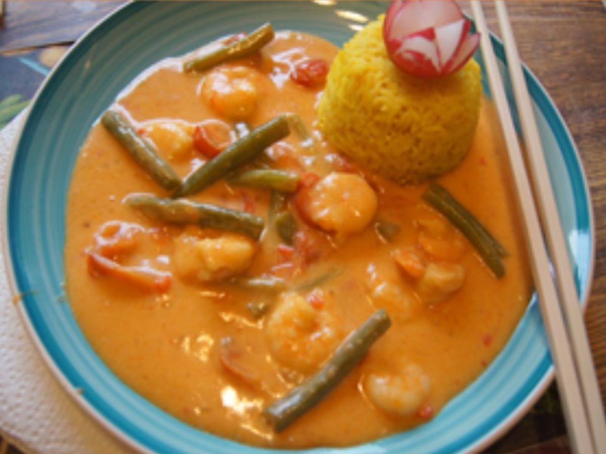 Rotes Curry mit Garnelen und Basmati-Reis - Rezept - Bild Nr. 2