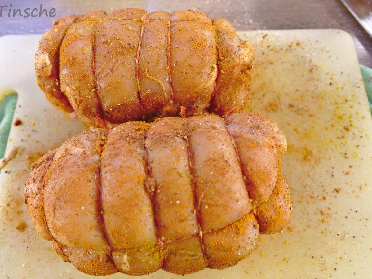 Zarter Hähnchen Rollbraten mit Pfifferlingsbrät - einfach - von sTinsche