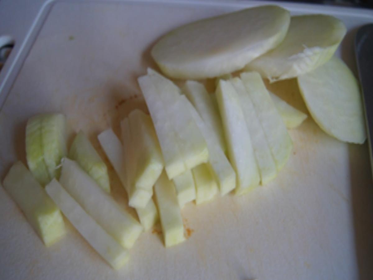 Nackenkotelett mit Rahm-Kohlrabi und Süßkartoffelstampf - Rezept - Bild Nr. 7