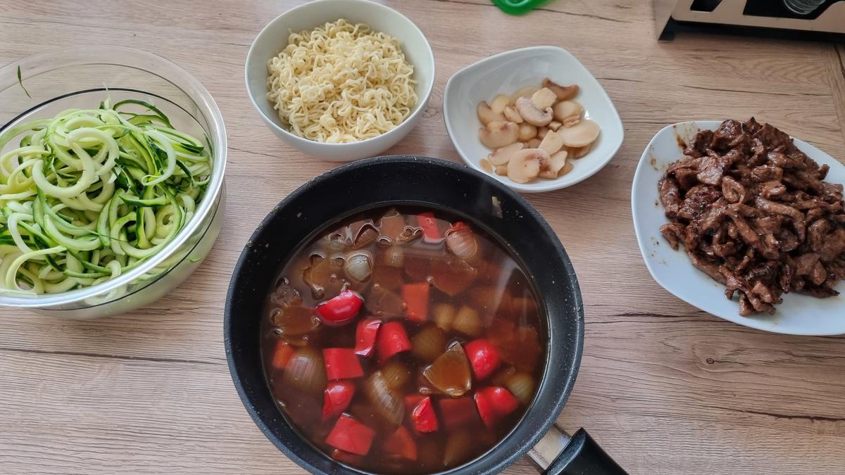 Rindfleisch-Teriyaki mit Mie Noodles und Zucchinispaghetti - Rezept - Bild Nr. 15370