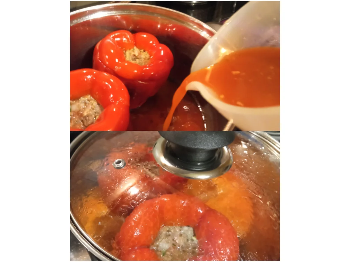 Gefüllte Paprikaschoten- Naturreis- und kleinem Salat. - Rezept - Bild Nr. 15452