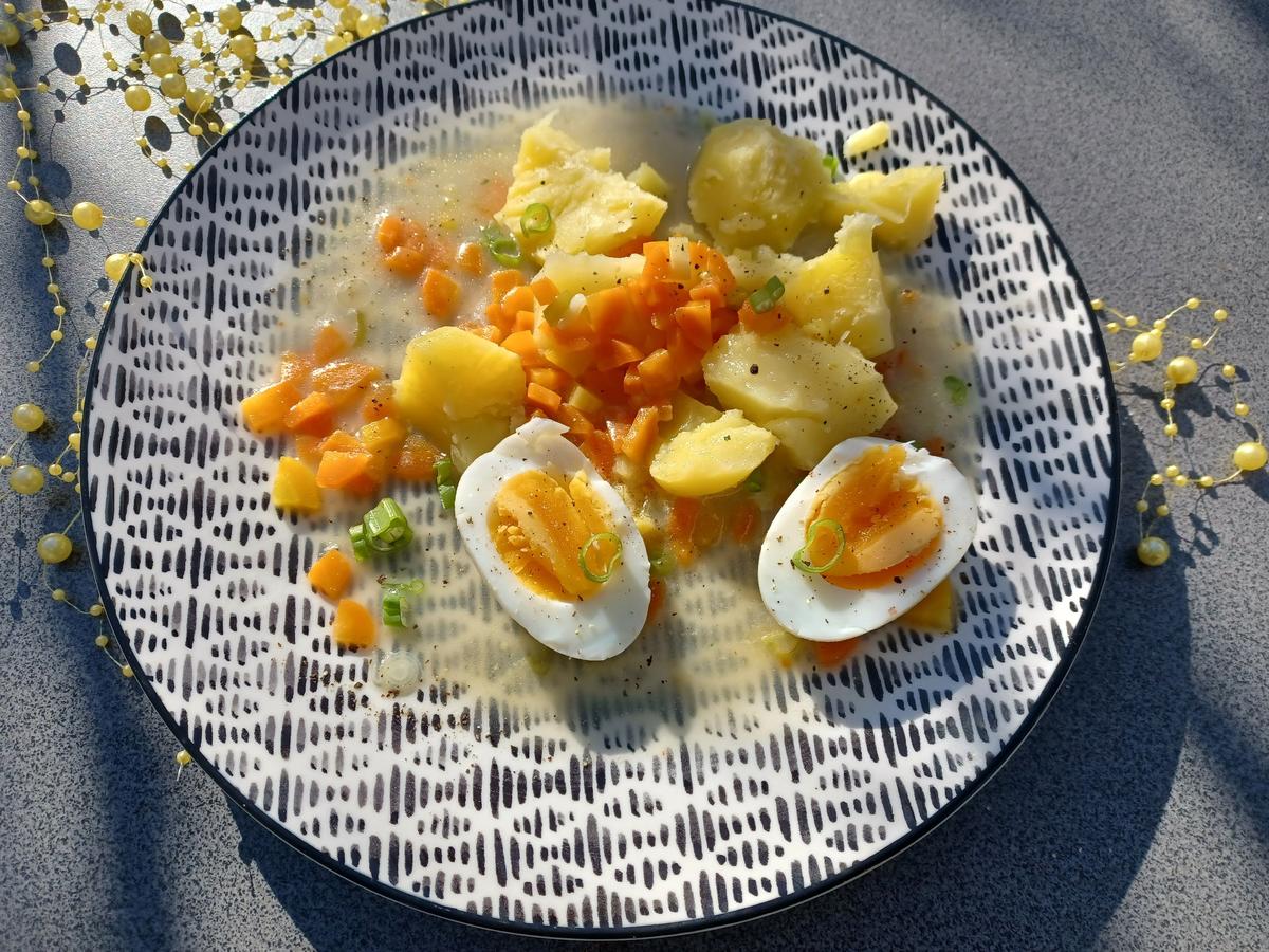 Eier in Senfsoße an Blattspinat mit Salzkartoffeln - Rezept - kochbar.de