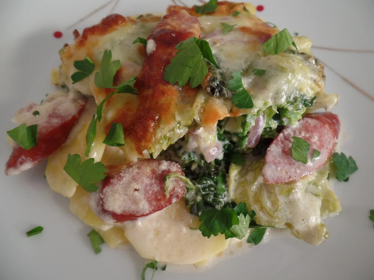 Rezept: Kartoffel-Wirsing-Knacker-Auflauf Bild Nr. 15598 Kartoffel-Wirsing-Knacker-Auflauf - Rezept - Bild Nr. 15598