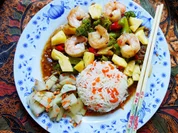 Brokkoli und Garnelen und buntem Reis - Rezept - Bild Nr. 2