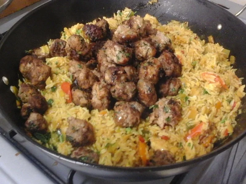 Biryani mit Gemüsemix, Hähnchenfleisch und Rindermettbällchen - Rezept - Bild Nr. 21