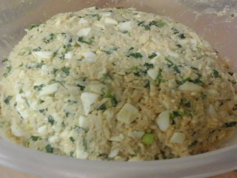 Ei-Reis-Frikadellen mit Rahm-Gemüsemix und Drillingen - Rezept - Bild Nr. 7